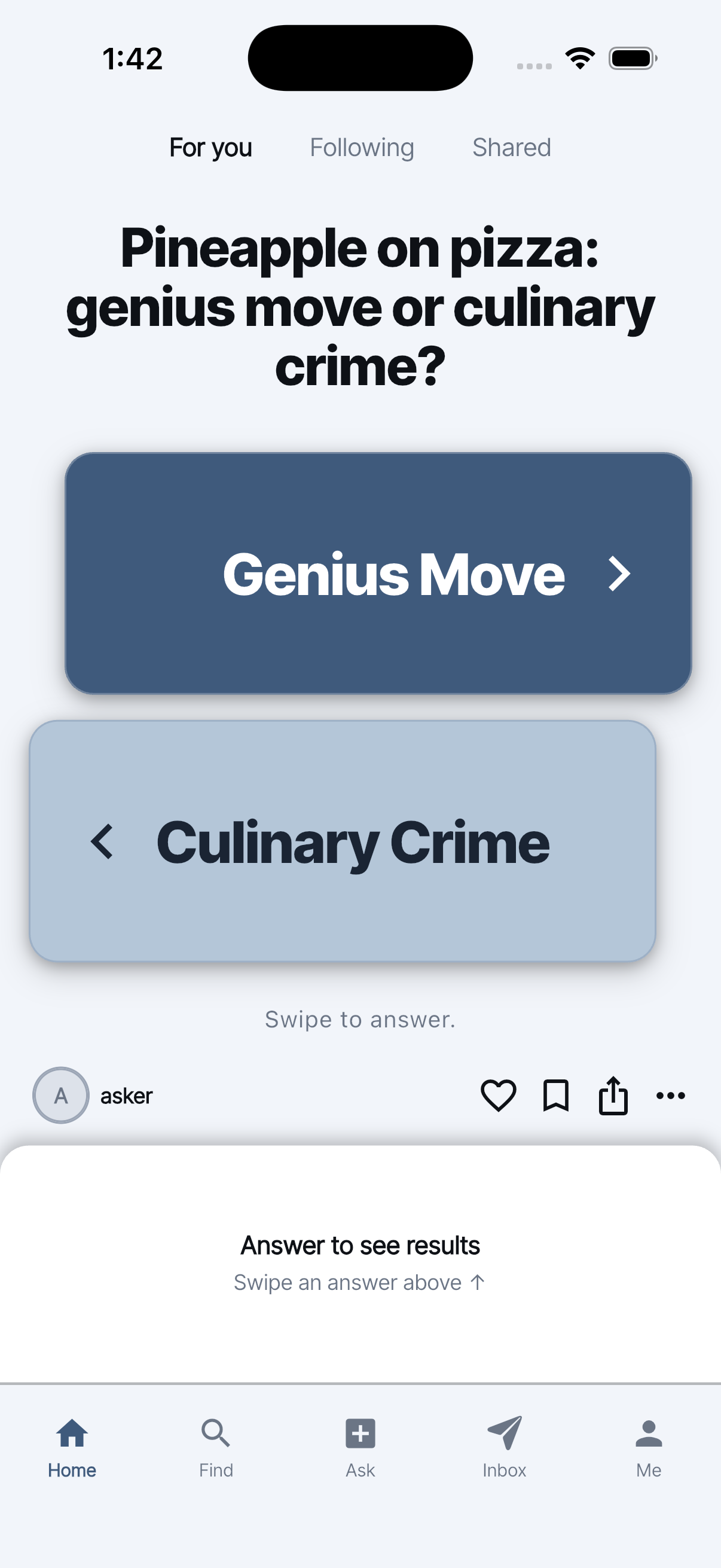 A YouThink question with two answer tiles
