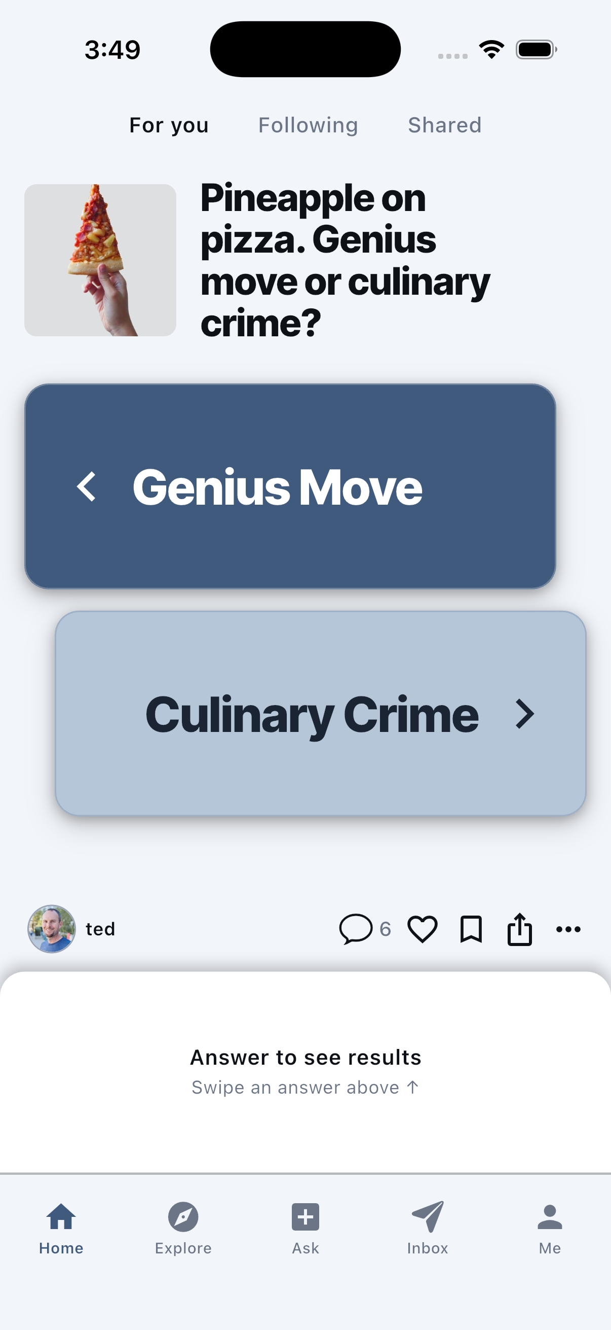 A YouThink question with two answer tiles